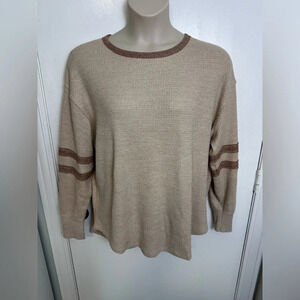 SO Cream and Tan Boxy Waffle Knit Top Crew Neck Cuffed Sleeve size Xl #1255